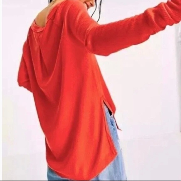Free People Snowy Thermal in Heatwave Orange Oversized Lightweight Boho Top S - Picture 2 of 12